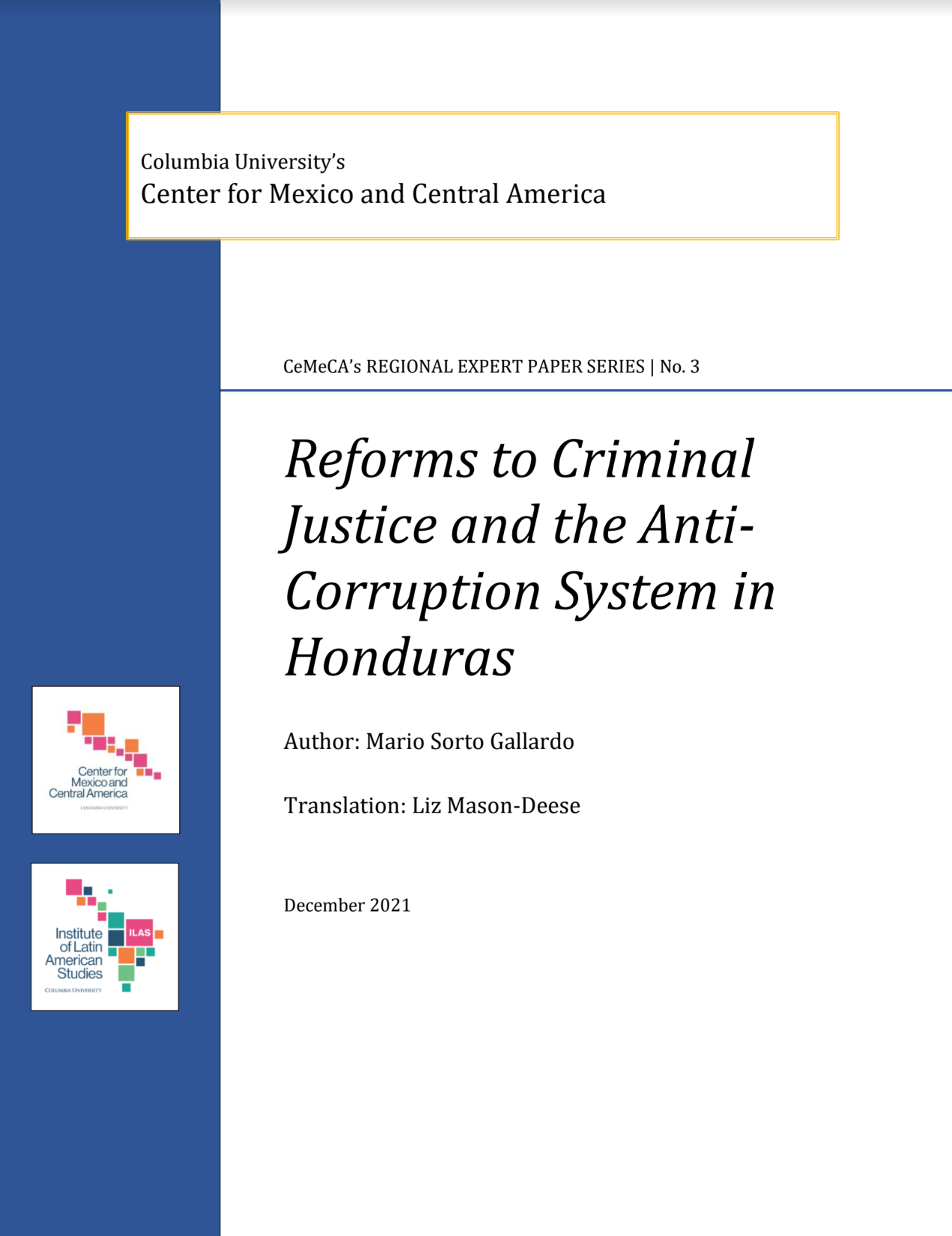 Cover: Reforms to Criminal Justice and the Anti-Corruption System in Honduras