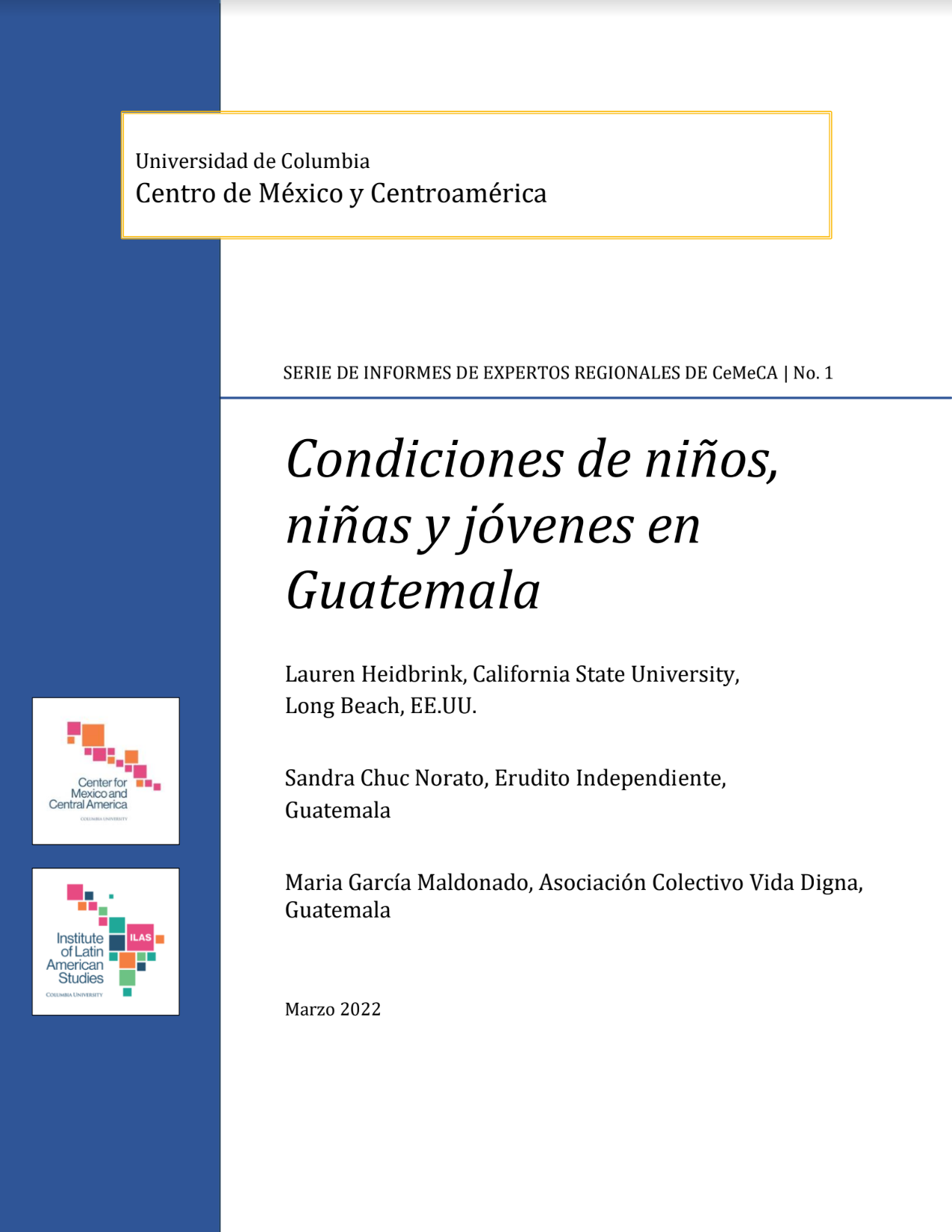 Cover: Condiciones de niños, niñas y jóvenes en Guatemala