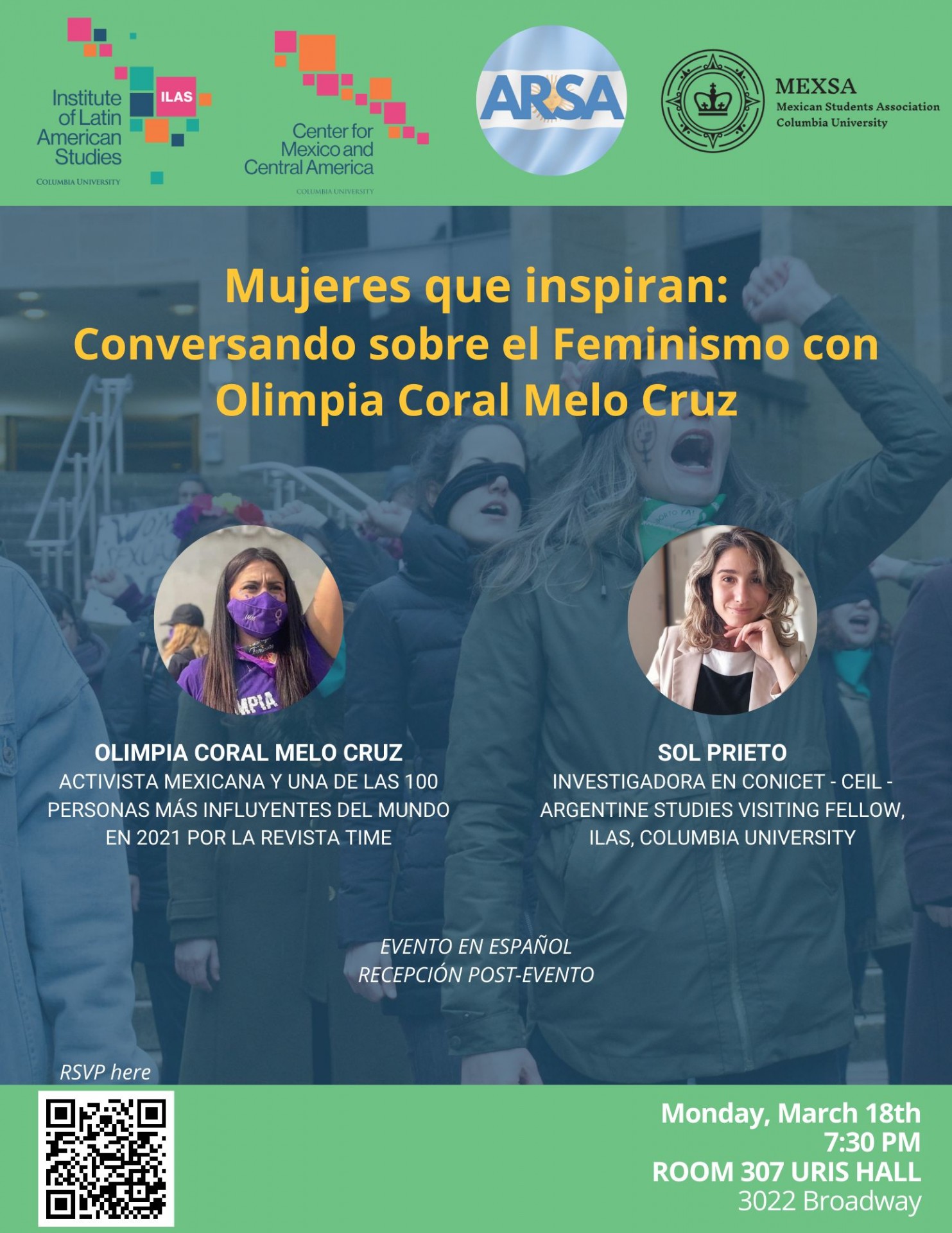 Flyer de Evento Mujeres que inspiran: Conversando sobre el feminismo con Olimpia Coral 
