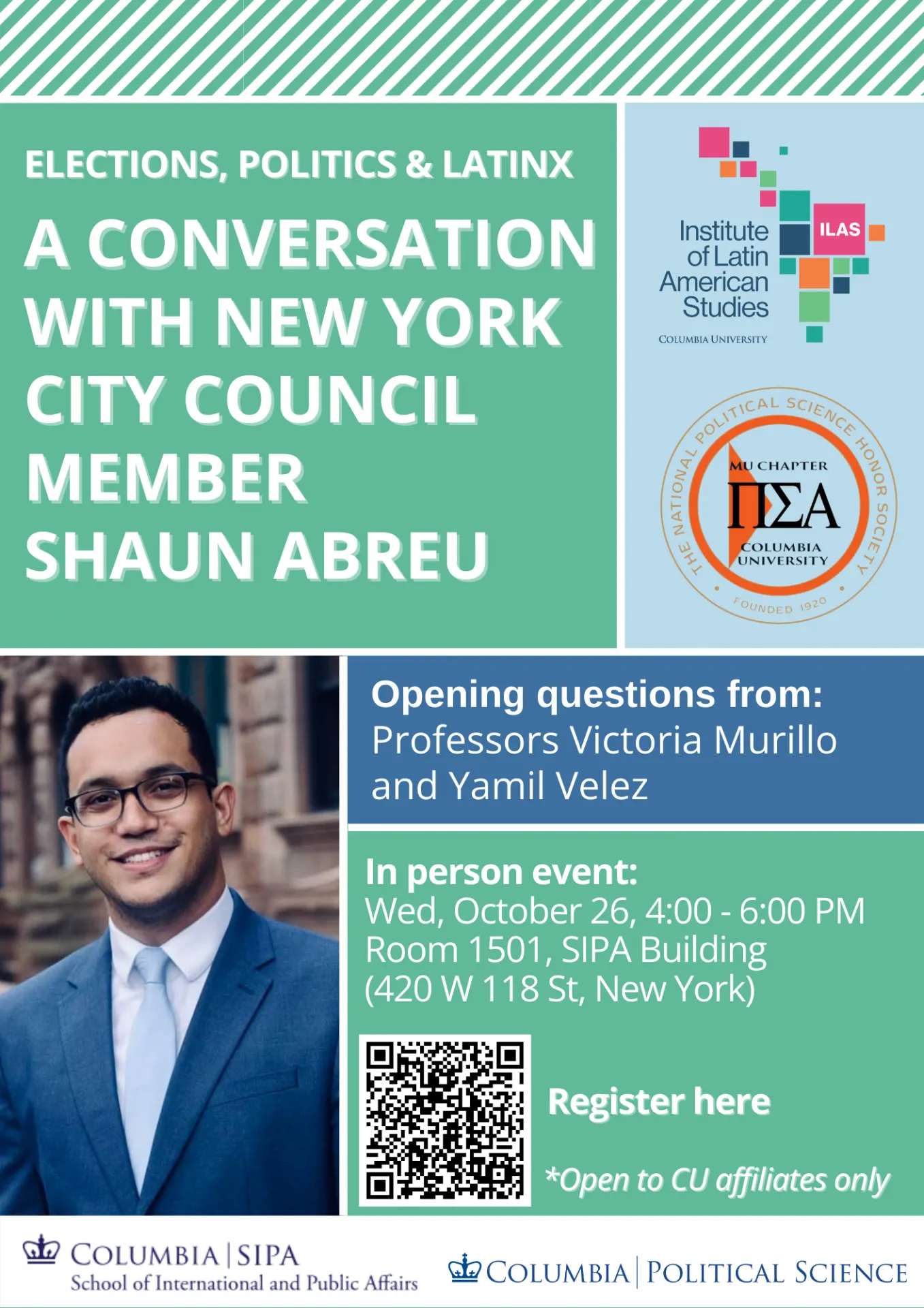 Event Title and Description with image of Shaun Abreu