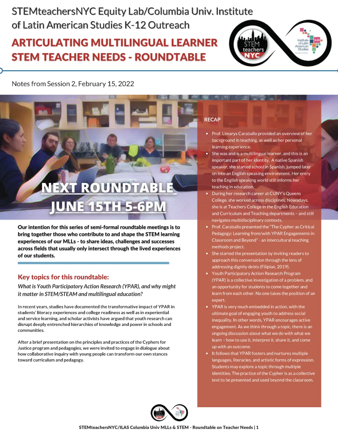 Event Title above with image of teacher around table