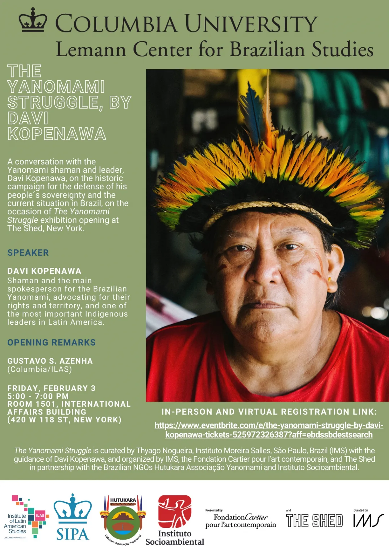 Event Poster with image of Davi Kopenawa and event description