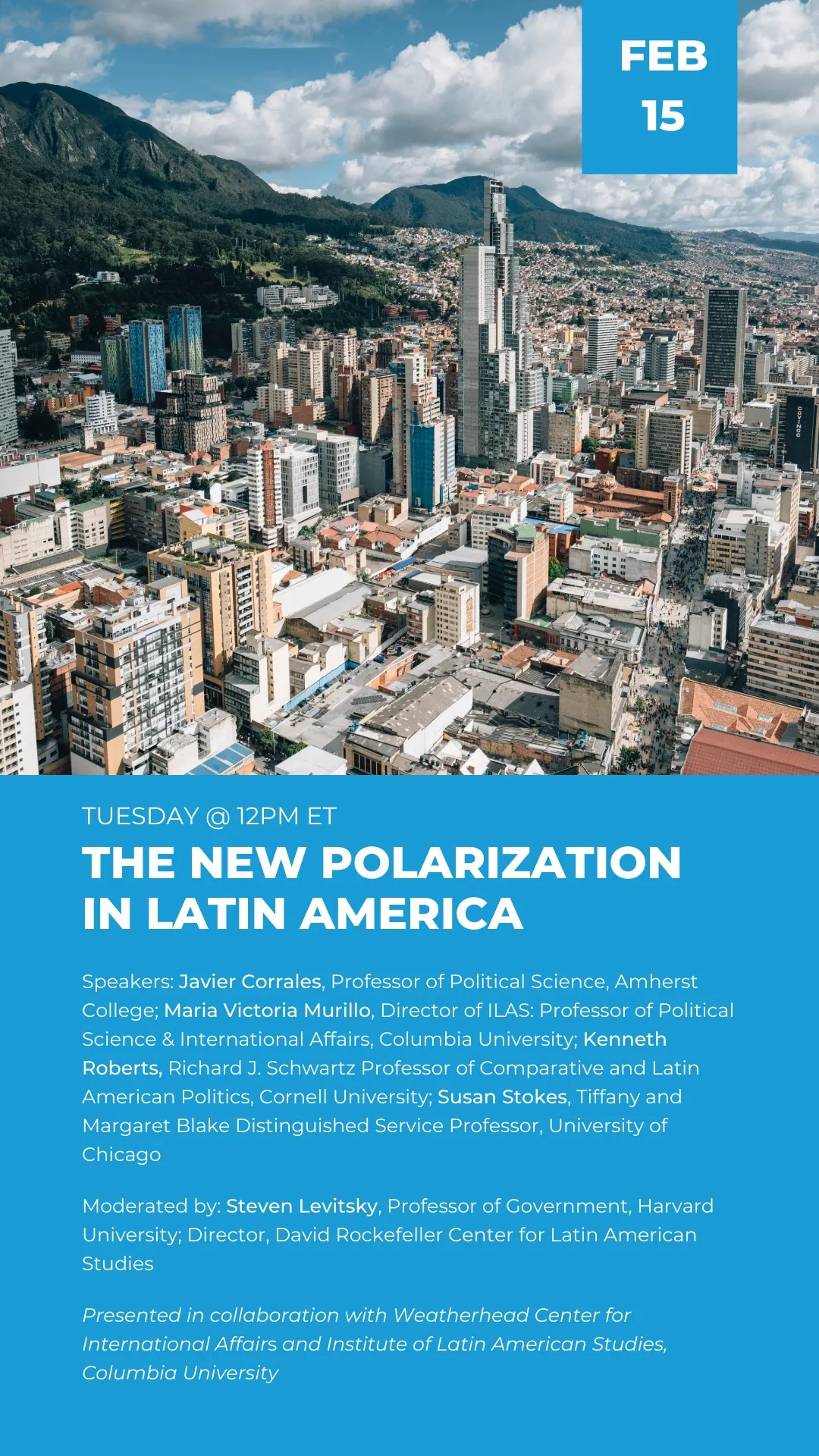 Event description on Blue Background, Cityscape above