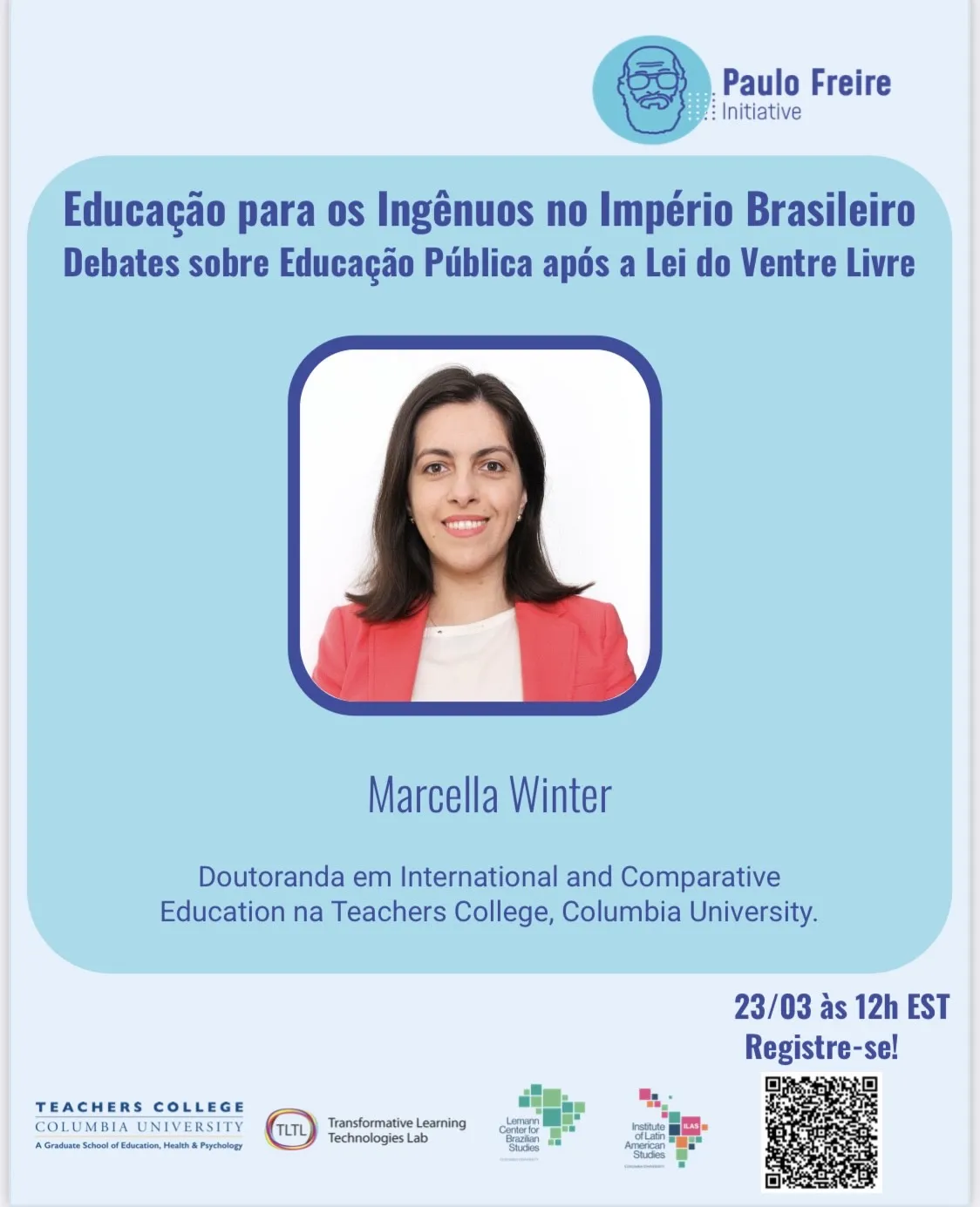 Event flyer with information and speaker image